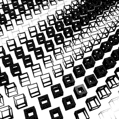 Generative image of cube outlines in a wave like pattern